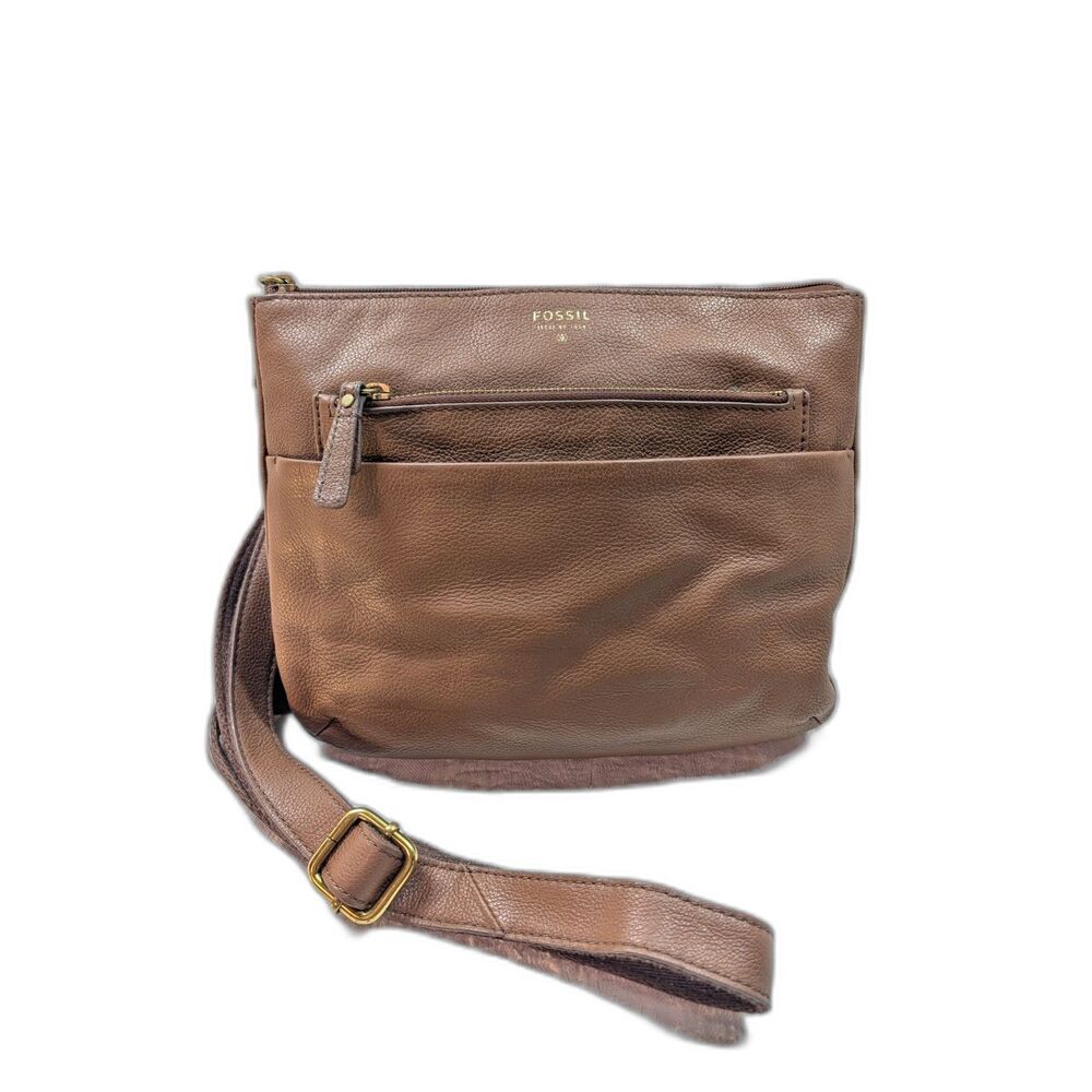 Fossil Kinley Brown Leather Messenger Crossbody Bag - Adjustable Strap - EUC